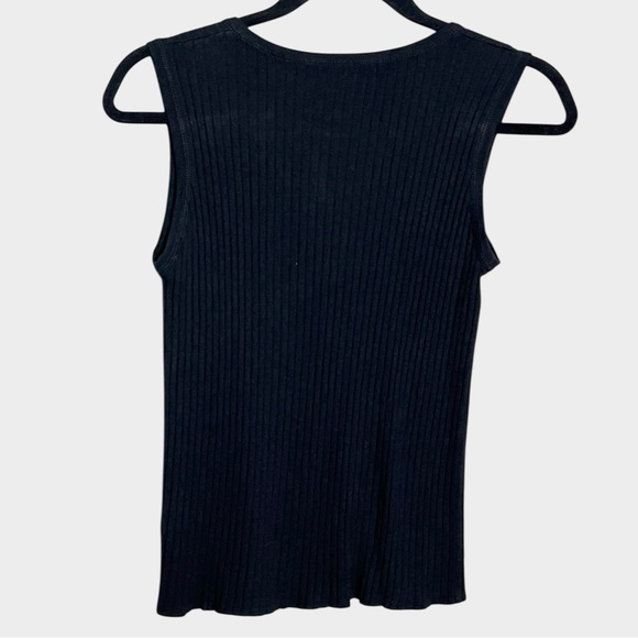 BANANA REPUBLIC Silk & Cashmere Knit Black Sleeveless Ribbed Top Size Medium - Picture 3 of 6